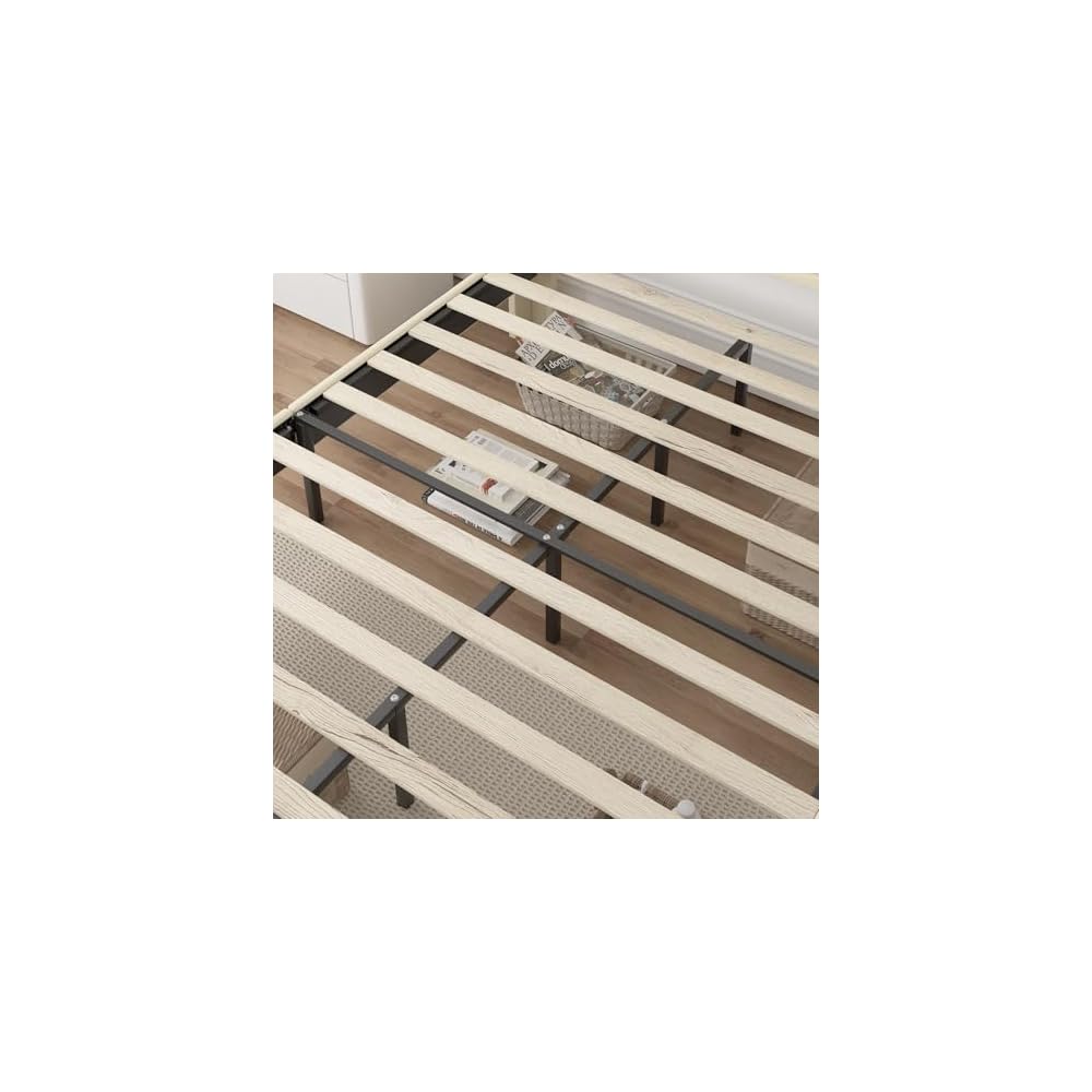 Upholstered Platform Queen Size Bed Frame with Fabric Headboard,Wooden Slats Support/No Box Spring Needed/Mattress Foundation,Beige