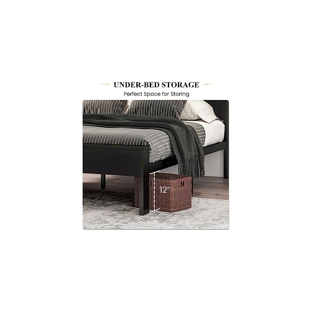 Full Size Bed Frame, Wooden Headboard and Footboard, Black Oak