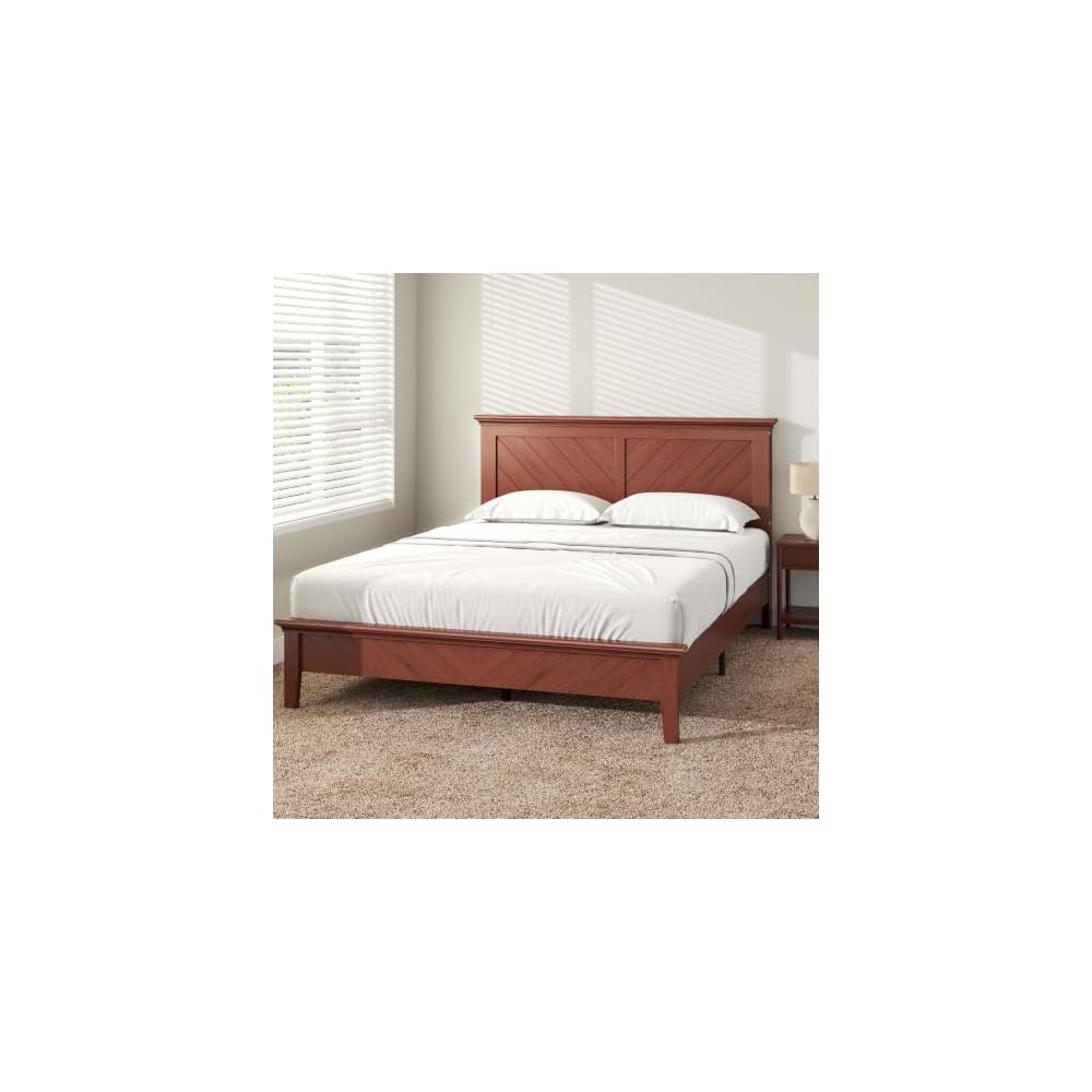 Solid Acacia Wood Queen Bed Frame with Headboard Cherry Finish