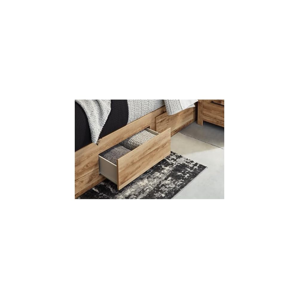 Queen Platform Bed with Storage Drawers, Tan