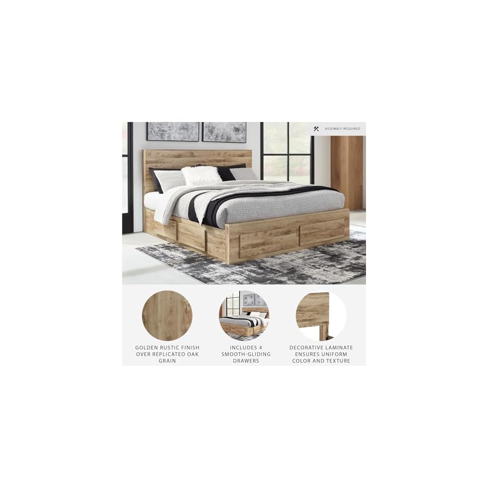 Queen Platform Bed with Storage Drawers, Tan
