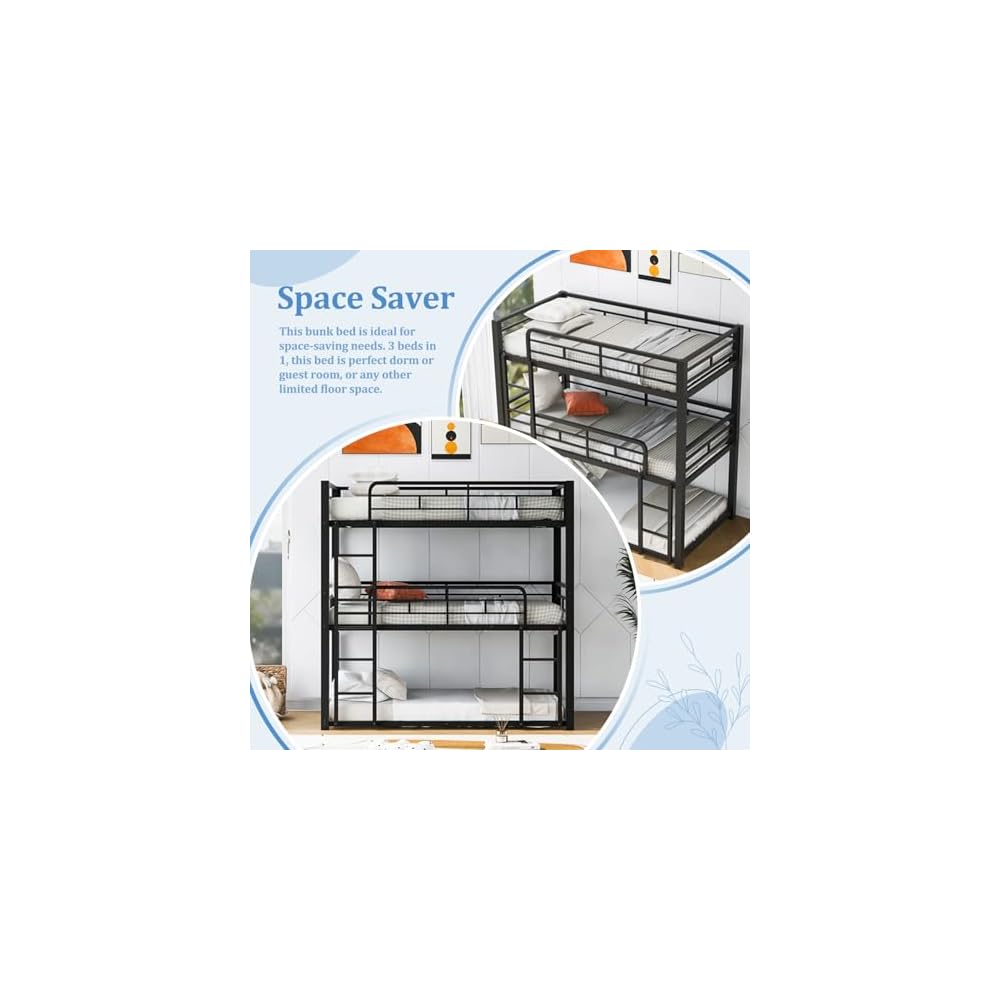 Triple Metal Bunk Bed Twin Over Twin Over Twin