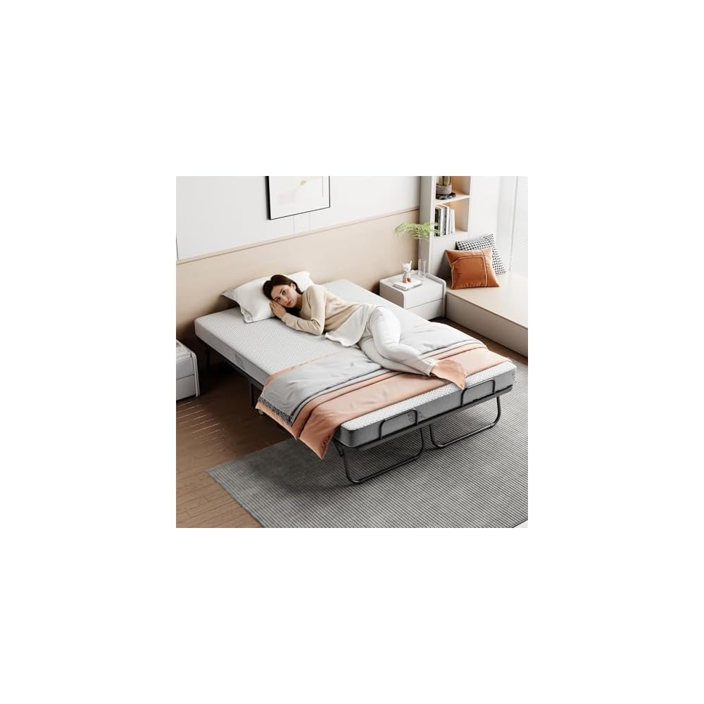 Folding Bed with 5" Memory Mattress, 75"×54" Full Size Double Portable Bed for Adults, Roll Away Foldable Beds on Wheels for Guest,Hideaway,Save Space