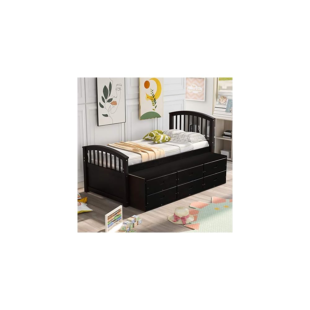 Twin Size Platform Storage Bed Solid Wood Bed with 6 Drawers