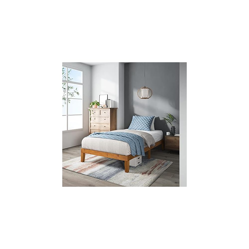 Alexia Wood Platform Bed Frame, Solid Wood Foundation, No Box Spring Needed, Wood Slat Support, Easy Assembly, Rustic Pine, Twin