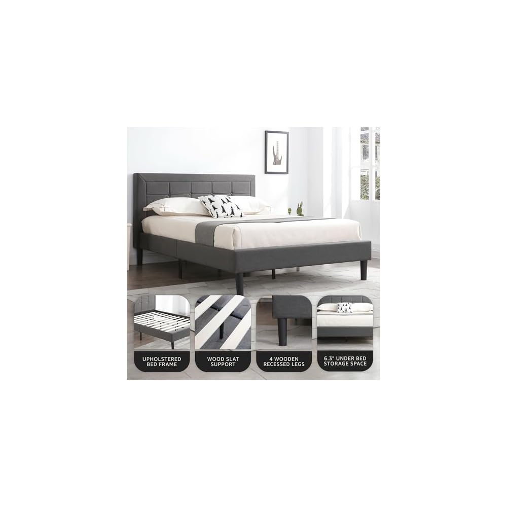 Mornington Upholstered Platform Bed Frame, Dark Gray, Full Size