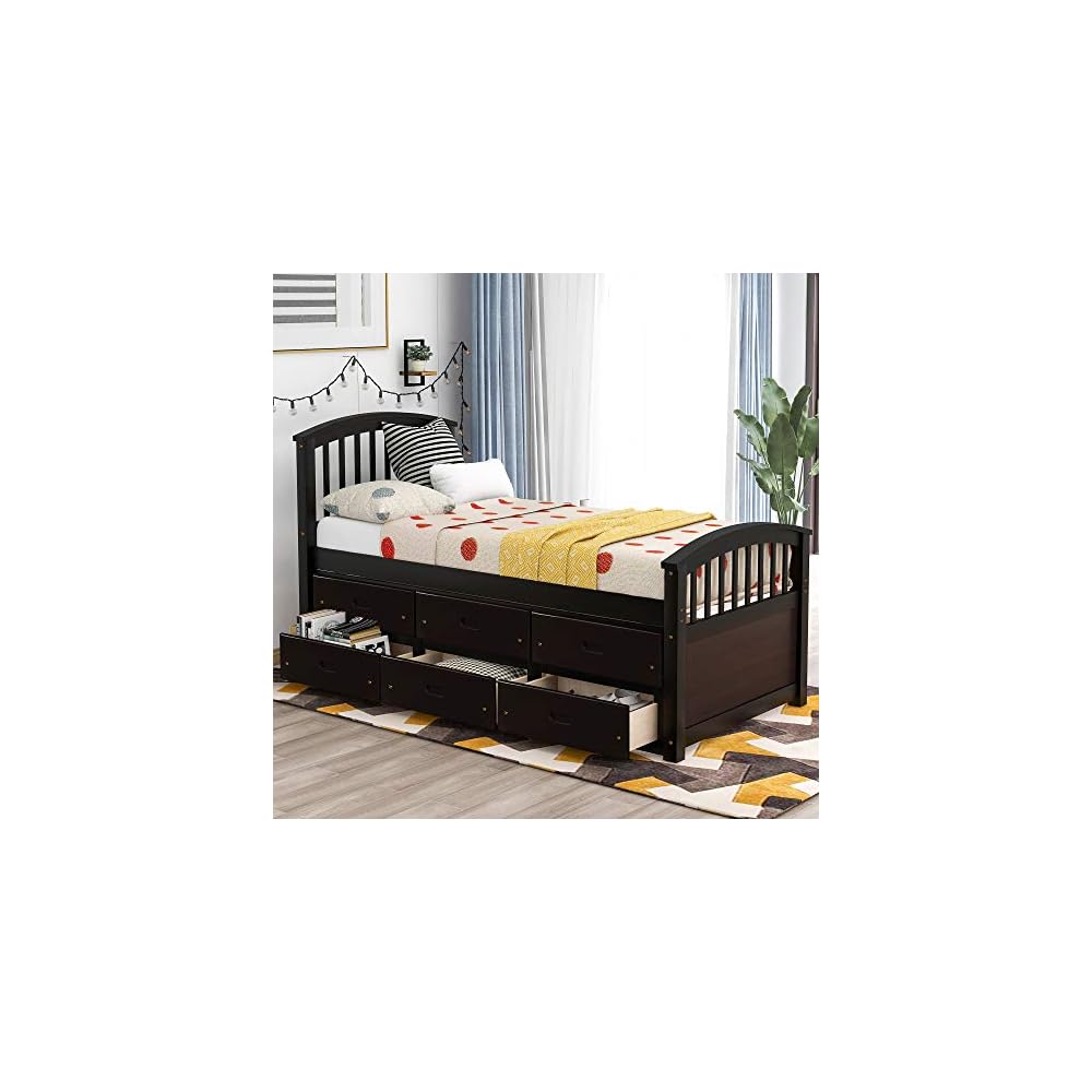 Twin Size Platform Storage Bed Solid Wood Bed with 6 Drawers
