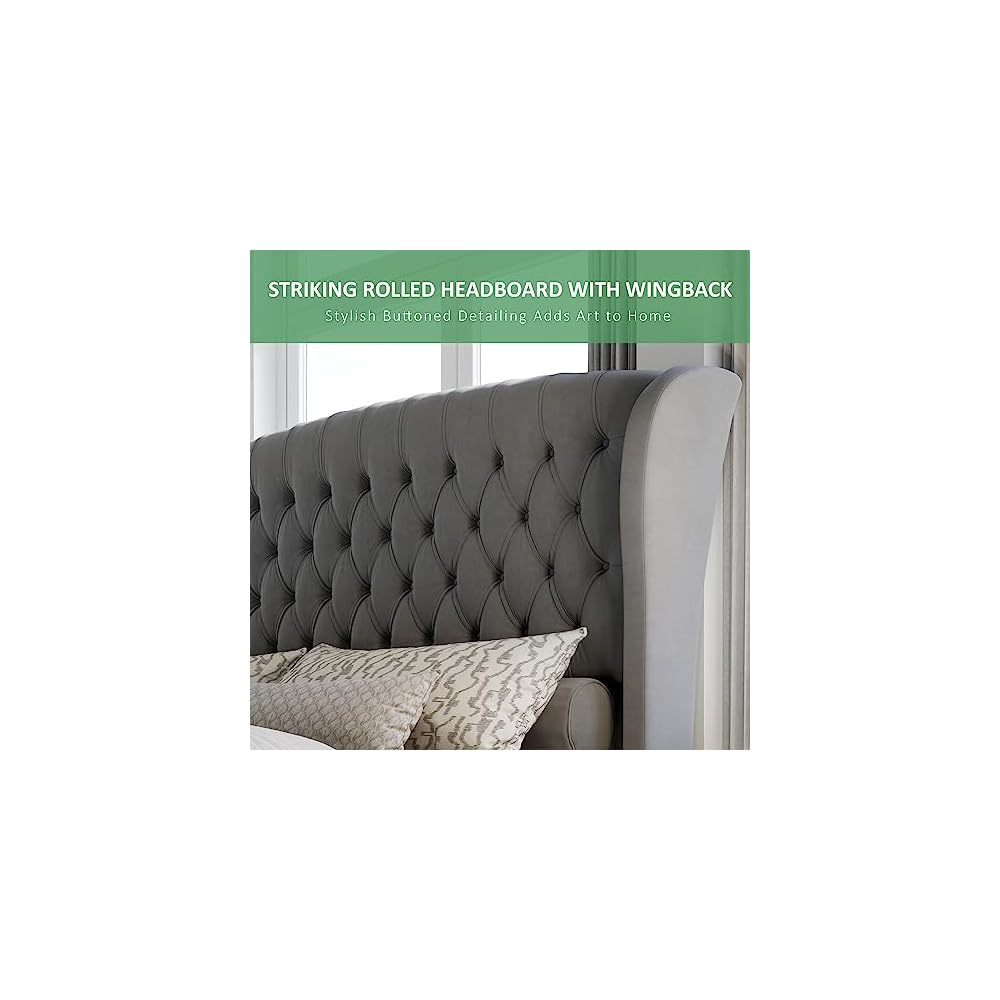 Queen Size Upholstered Sleigh Bed Frame with Wingback Headboard
