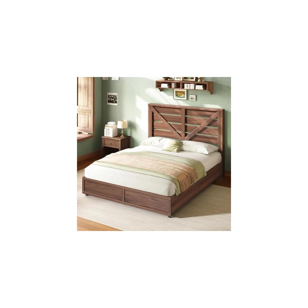 Queen Size Farmhouse Bed Frame with 4 Storage Drawers
