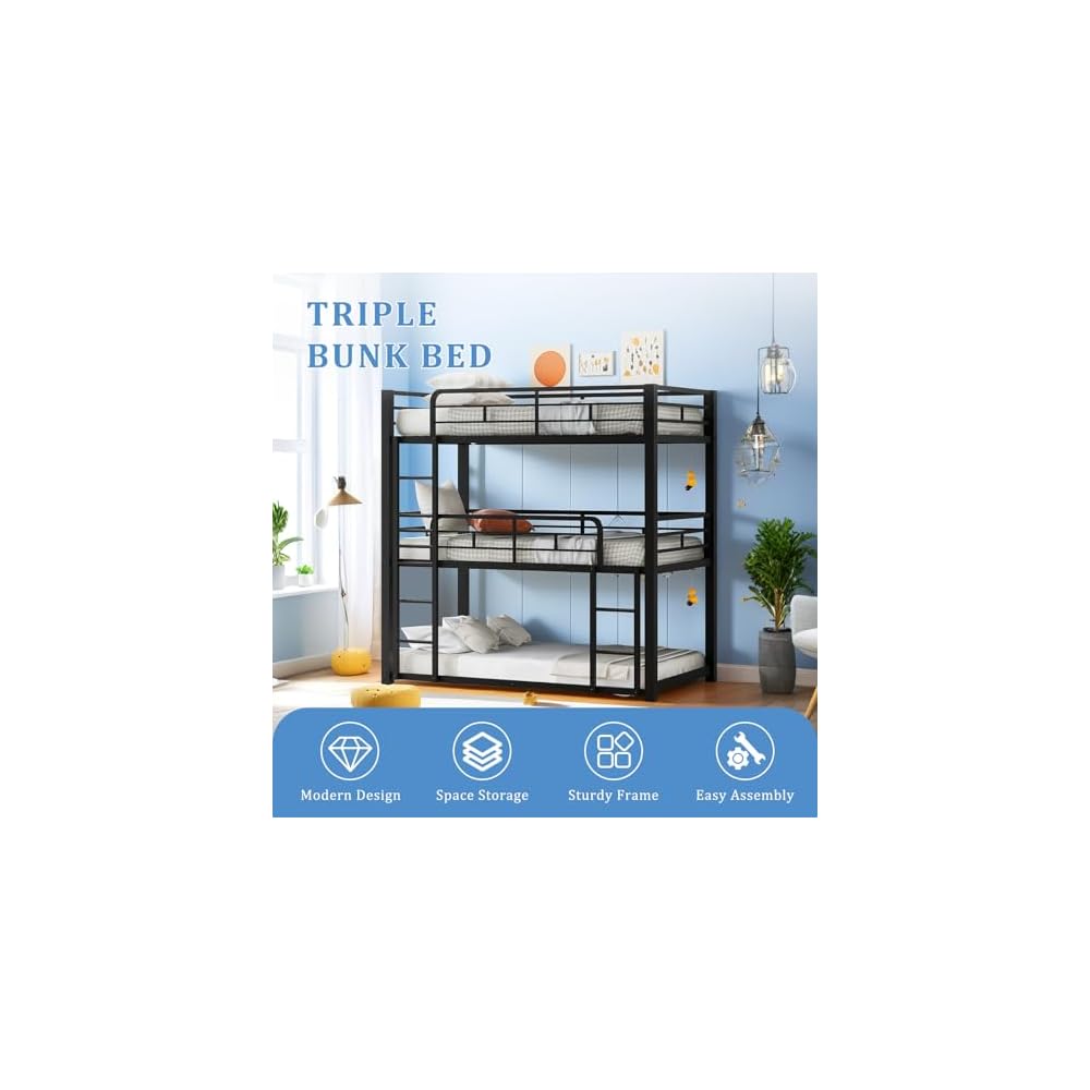 Triple Metal Bunk Bed Twin Over Twin Over Twin