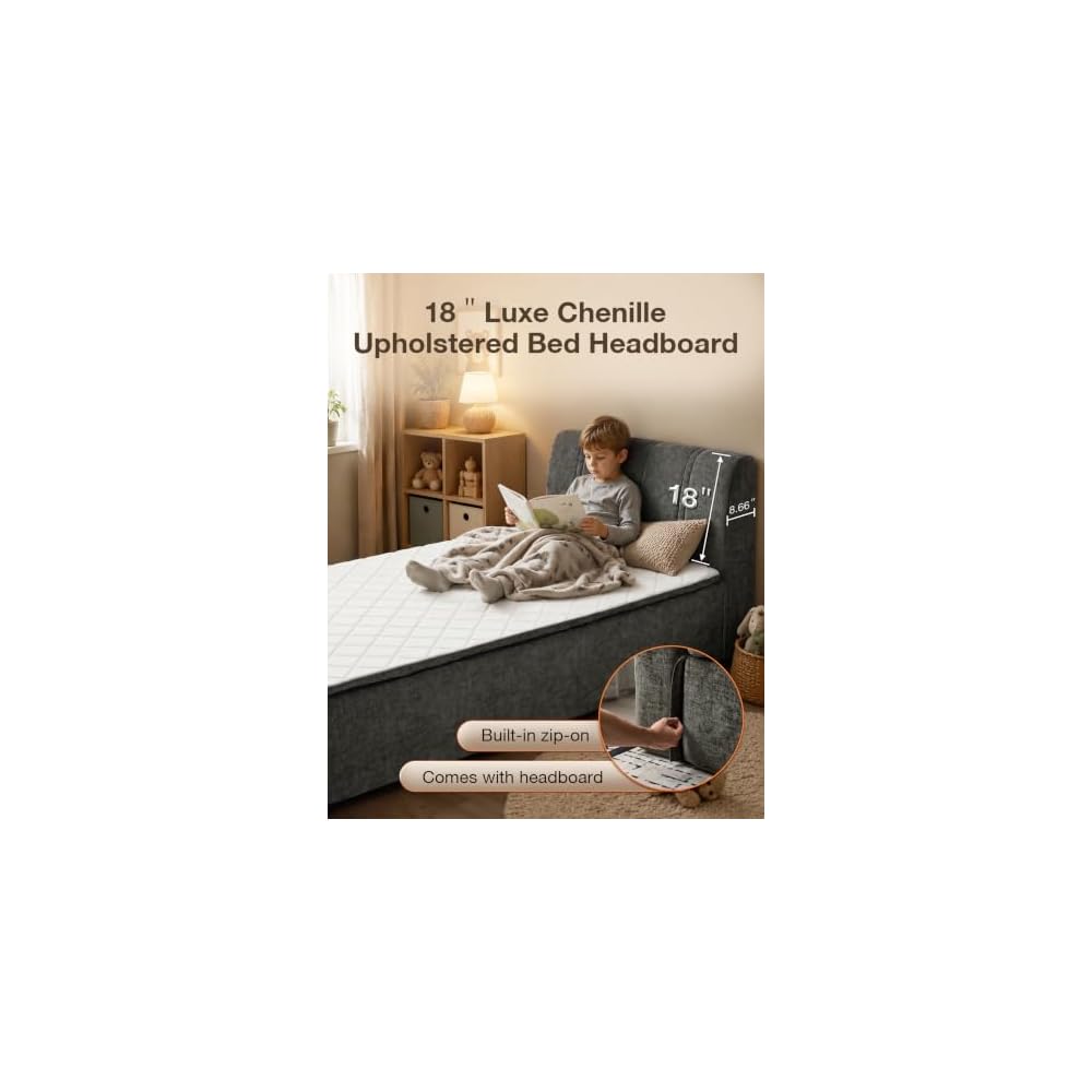 Twin Size Boneless Bed Frame with Mattress,No Assembly Cloud Bed,Gray