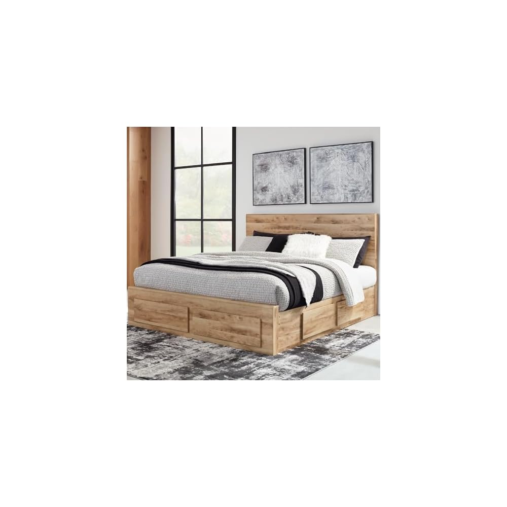 Queen Platform Bed with Storage Drawers, Tan