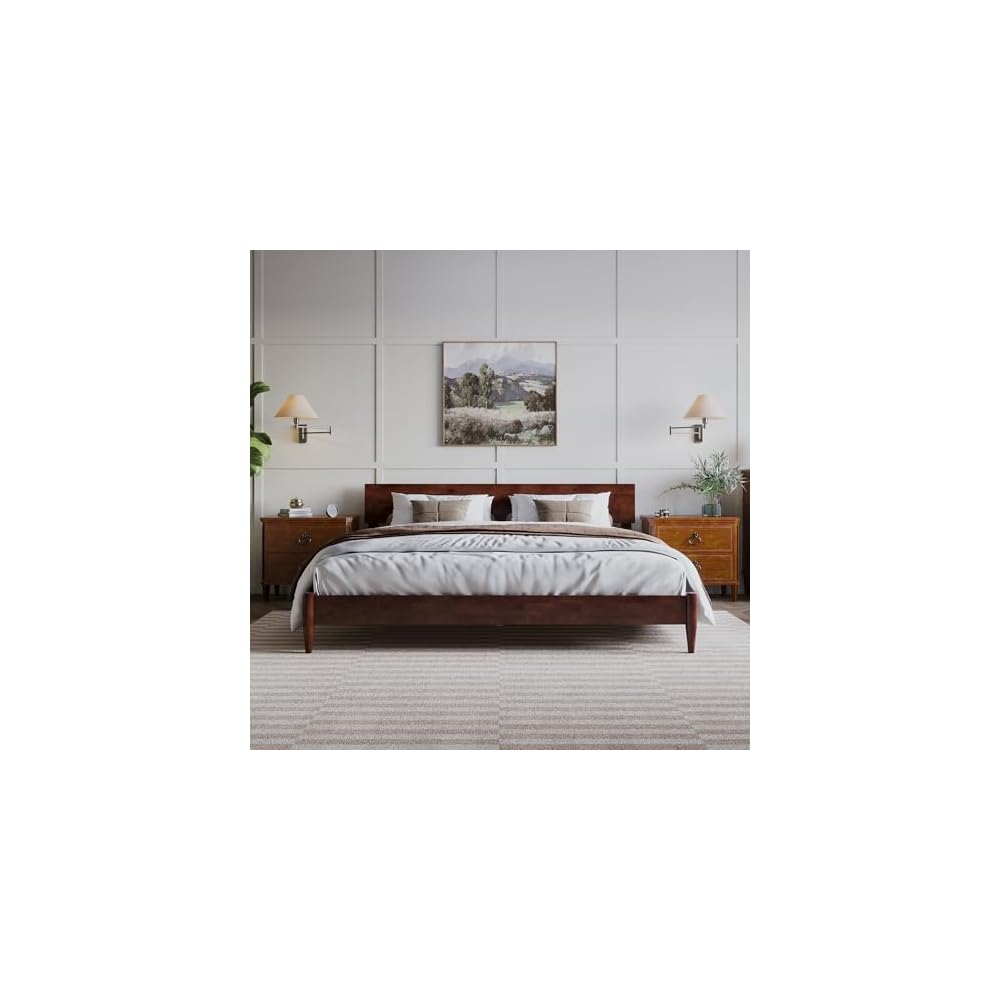 Aria King Solid Wood Modern Low Profile Platform Bed, Walnut