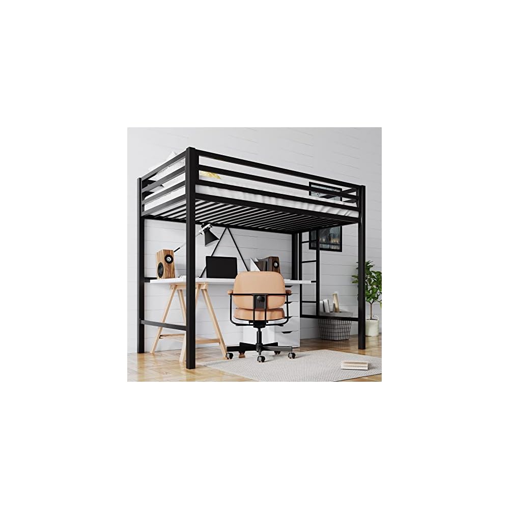 Loft Bed Twin Size with Ladder and Guardrail,Black