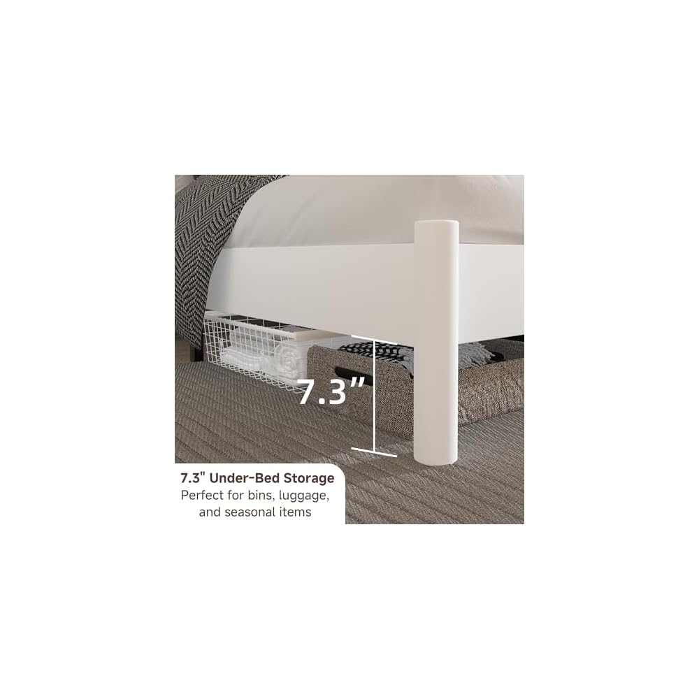 King Size Modern Minimalist Wood Platform Bed Frame, White