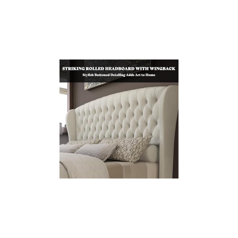 California King Upholstered Sleigh Bed Frame with Headboard