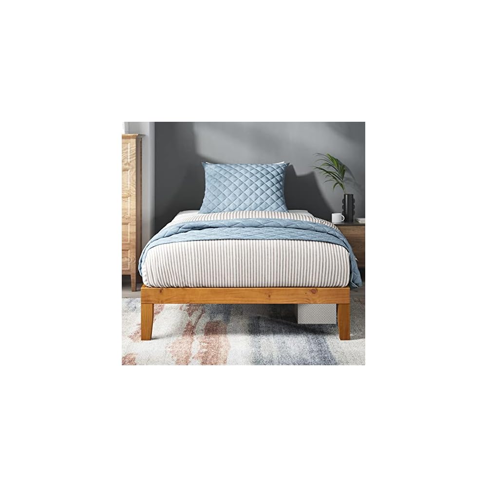 Alexia Wood Platform Bed Frame, Solid Wood Foundation, No Box Spring Needed, Wood Slat Support, Easy Assembly, Rustic Pine, Twin