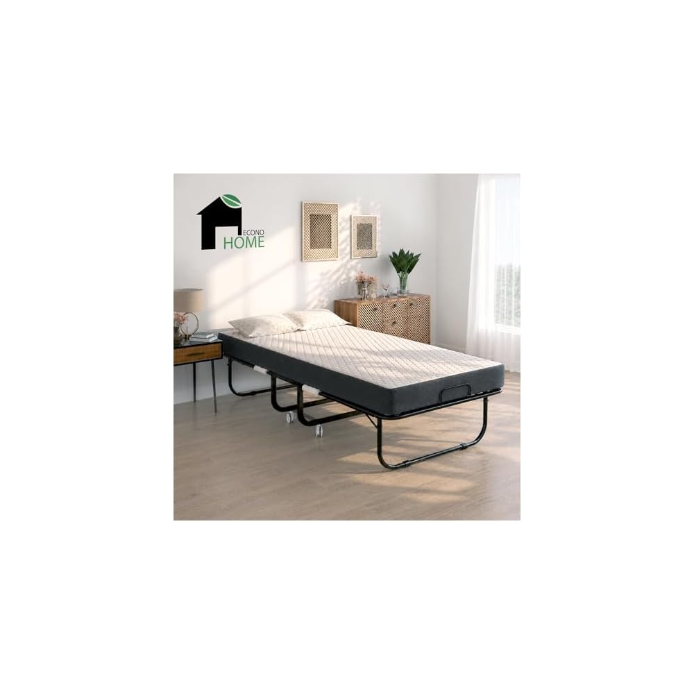 Folding Bed with Mattress - 75x39 Twin Size Frame - Portable Rollaway Guest Bed with 5-inch Memory Foam Mattress - Space-Saving Foldable Design for Easy Storage (39 Inch)