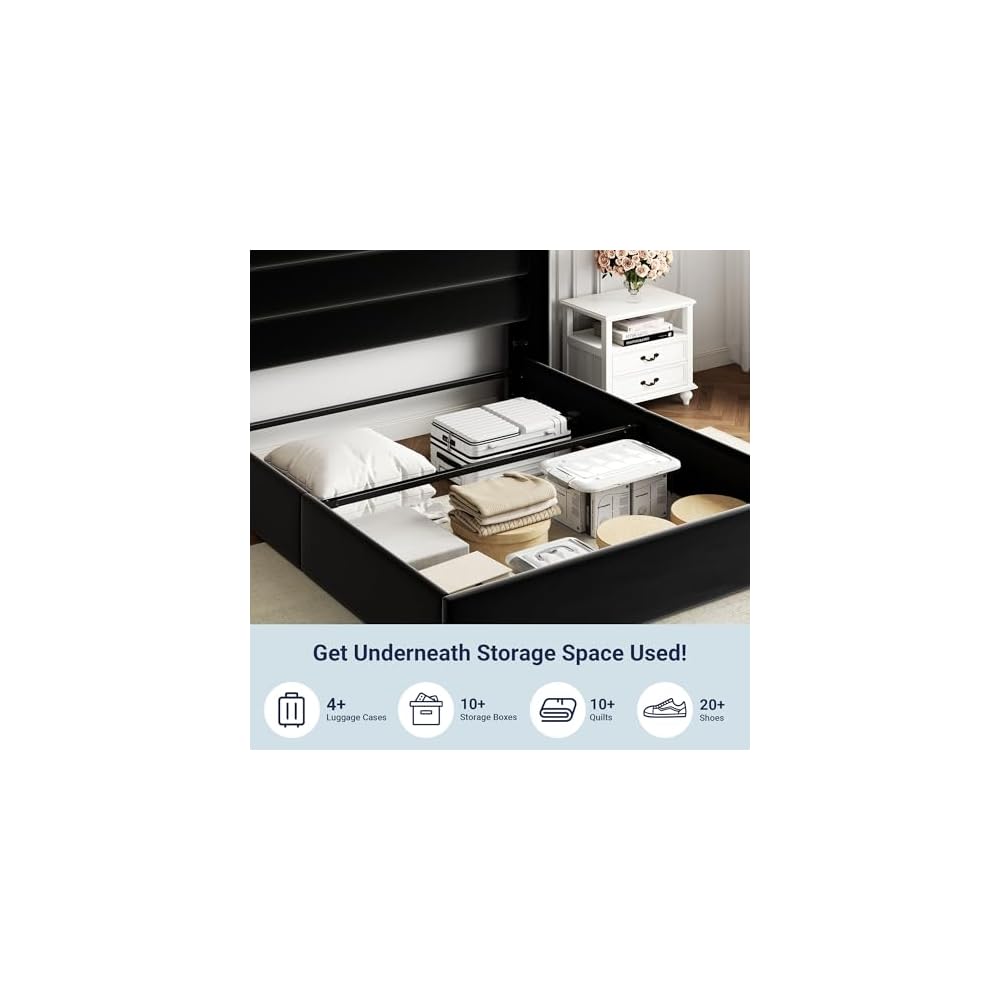 Queen Size Lift Up Hydraulic Storage Bed Frame Black