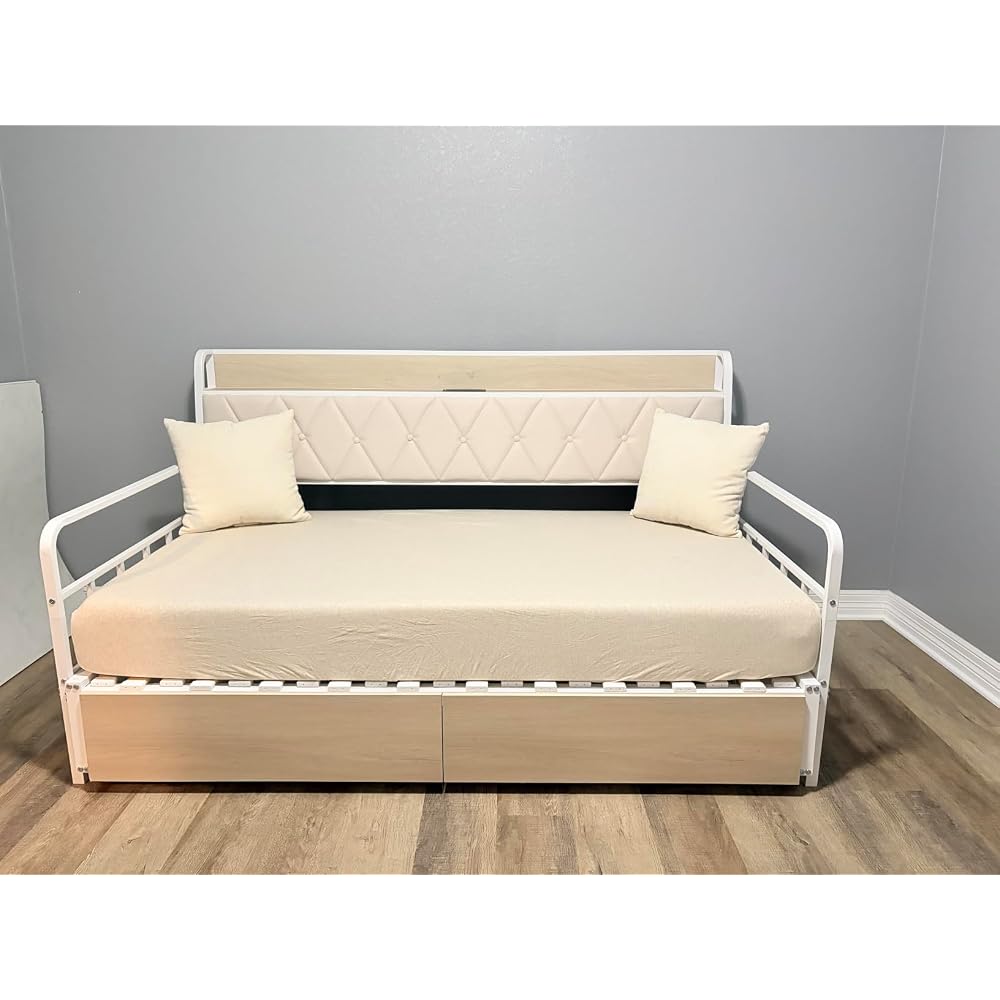 Twin Daybed with Pop up Trundle, Twin to King Daybed, White