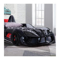 Race Car Twin Size Bed Frame for Boys with LED Lights, Music Player & Magnetic Doors | Kids Bedroom Furniture, Black
