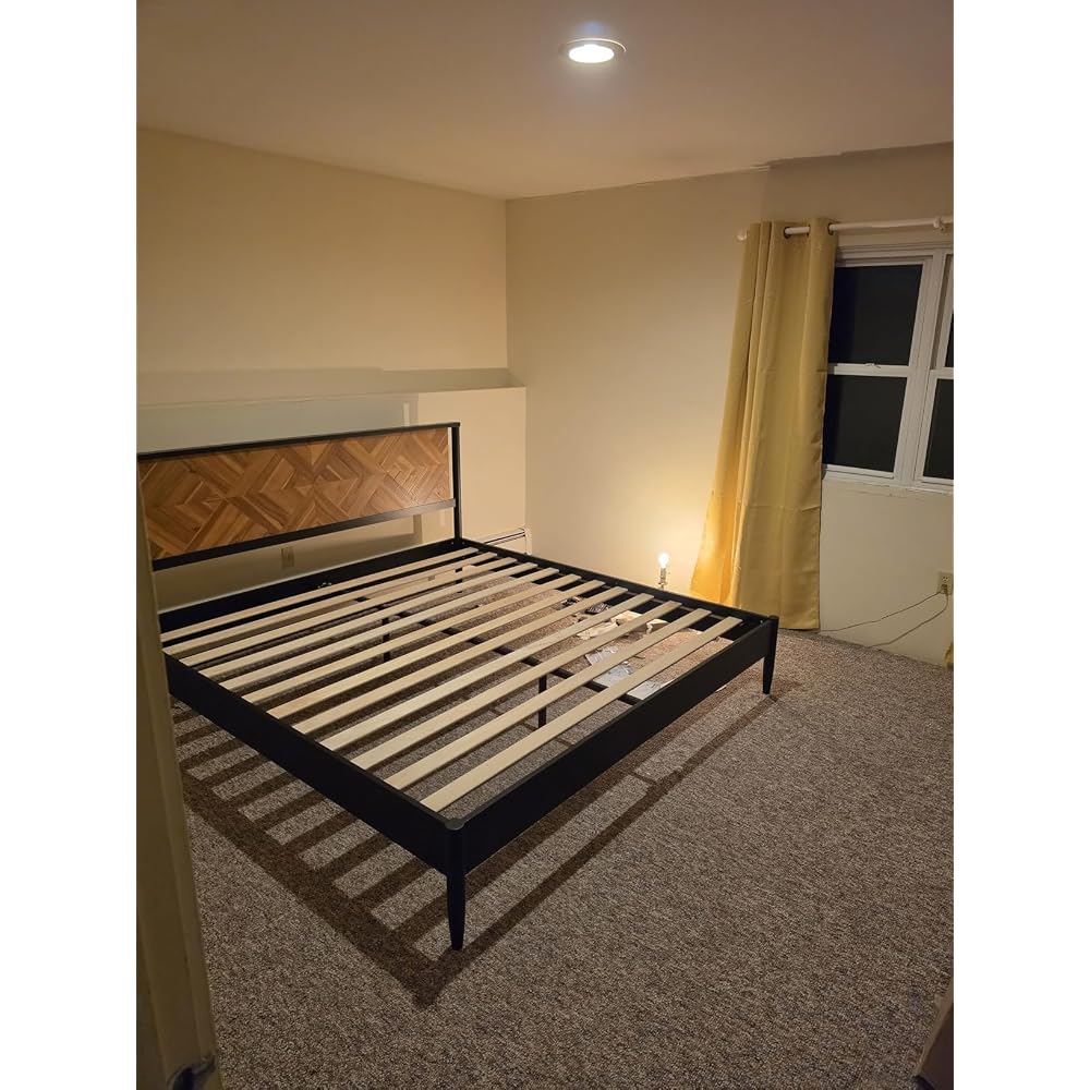 Lenia Solid Wood King Bed Frame with Tall Headboard, Mocha Black