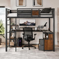 Queen Loft Bed With Desk And Storage Drawers Space Saving Metal Bed Frame