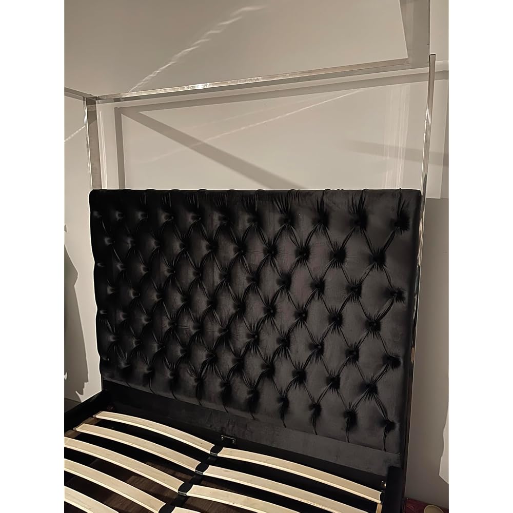 Porter Collection Modern | Contemporary Velvet Upholstered Bed with Deep Detailed Tufting and Chrome Canopy, White, King