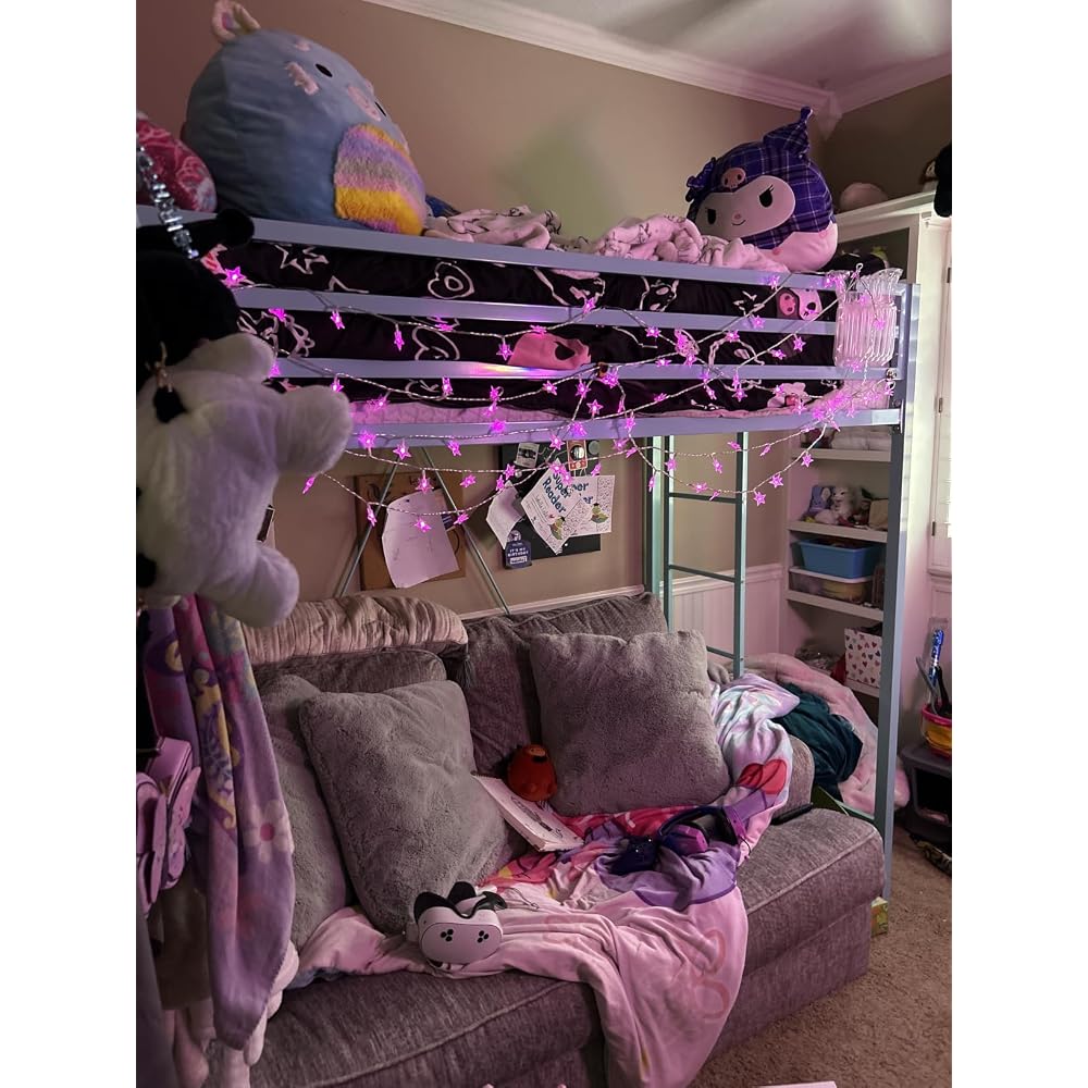Loft Bed Twin Size with Ladder and Guardrail,Black