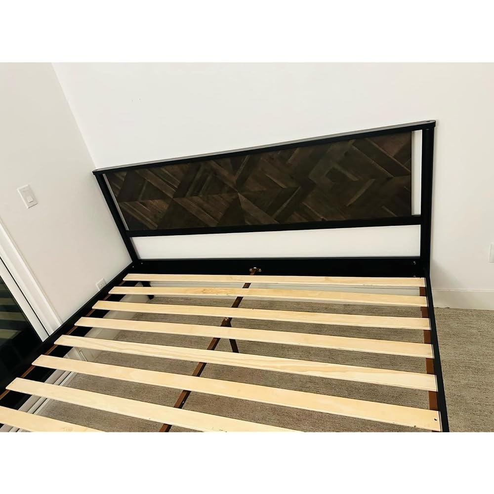 Lenia Solid Wood King Bed Frame with Tall Headboard, Mocha Black