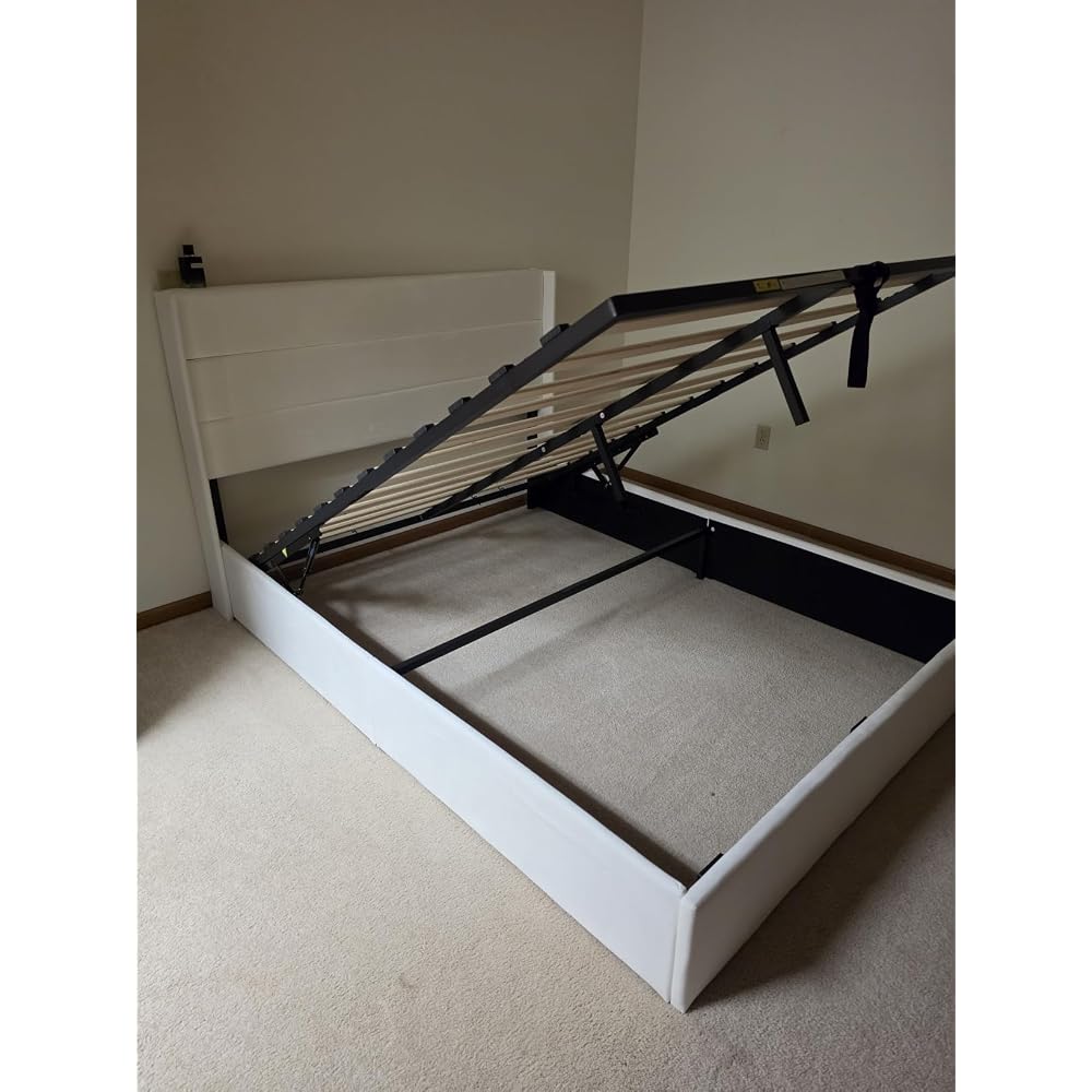 Queen Size Lift Up Hydraulic Storage Bed Frame Black