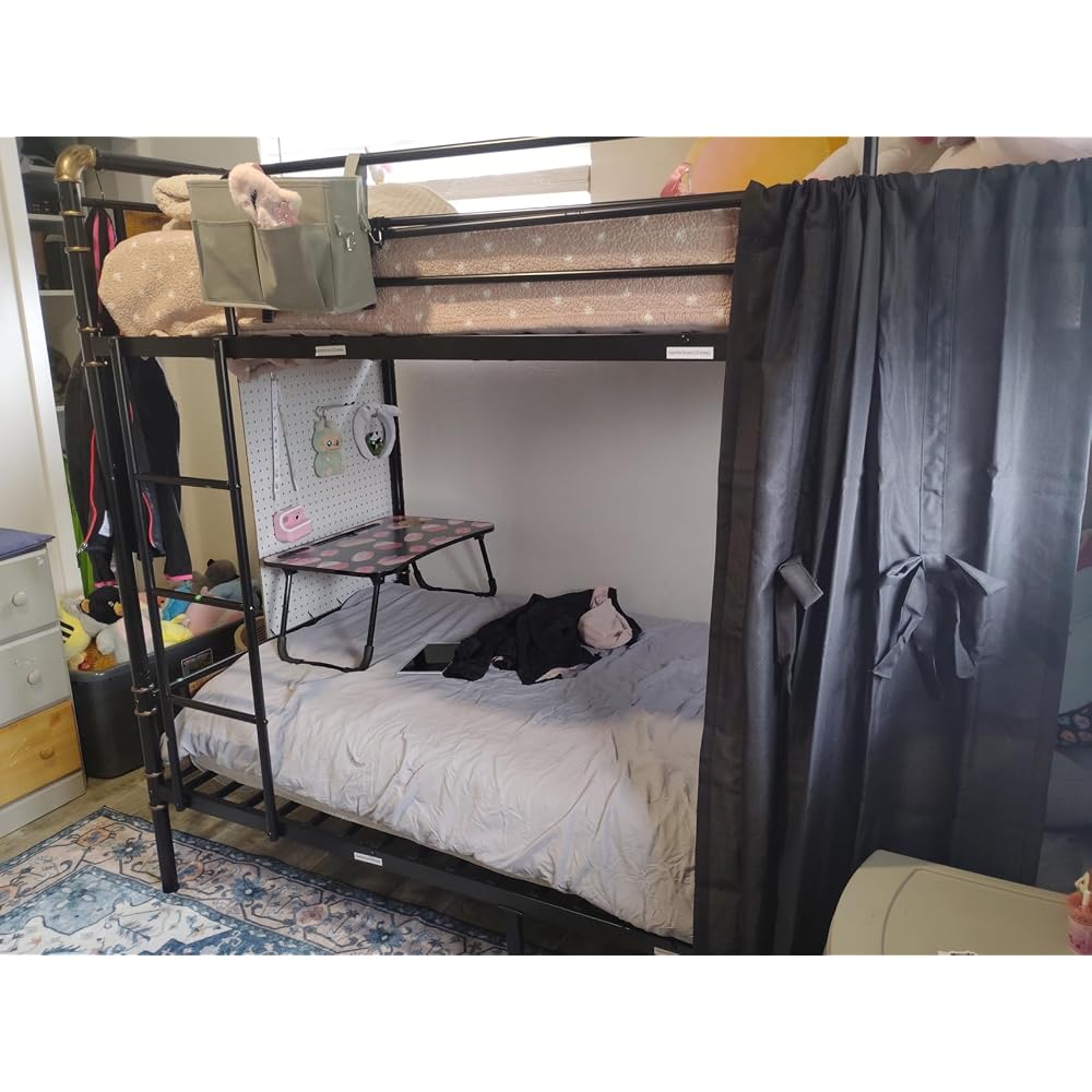 Metal Bunk Bed Twin Over Twin, Industrial Bunkbeds Heavy Duty Bed with Safety Guard Rails and Space-Saving Design, Steel Bed for School, Bedroom (White)
