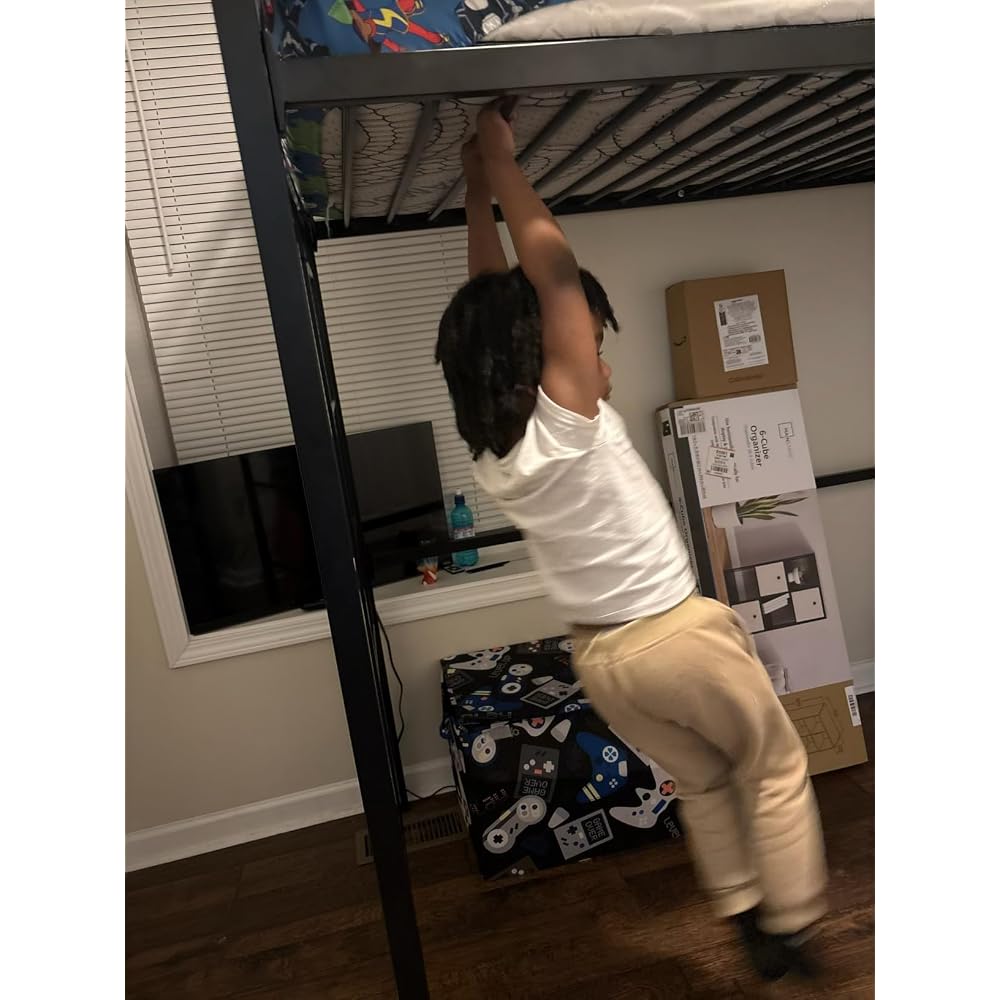 Loft Bed Twin Size with Ladder and Guardrail,Black