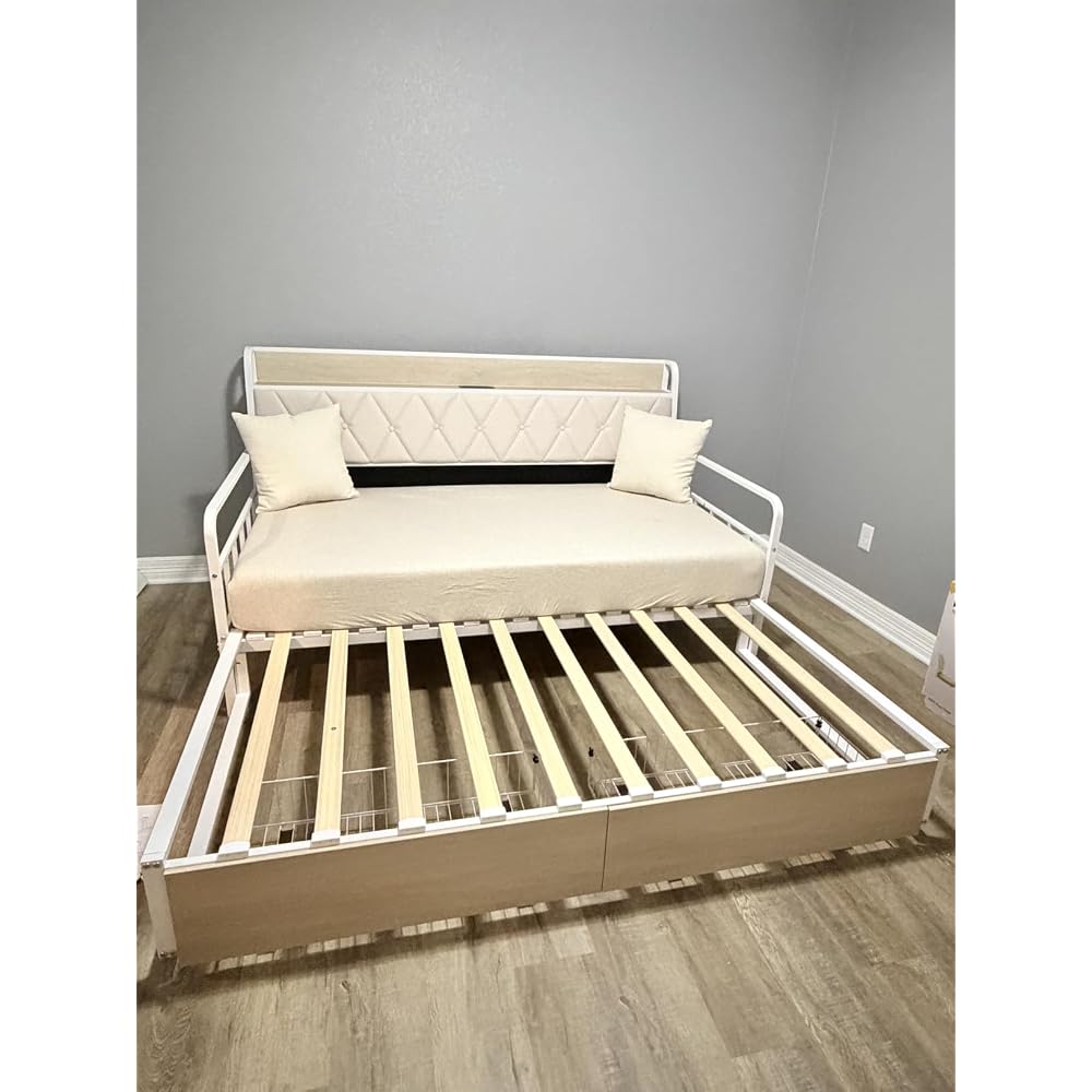 Twin Daybed with Pop up Trundle, Twin to King Daybed, White