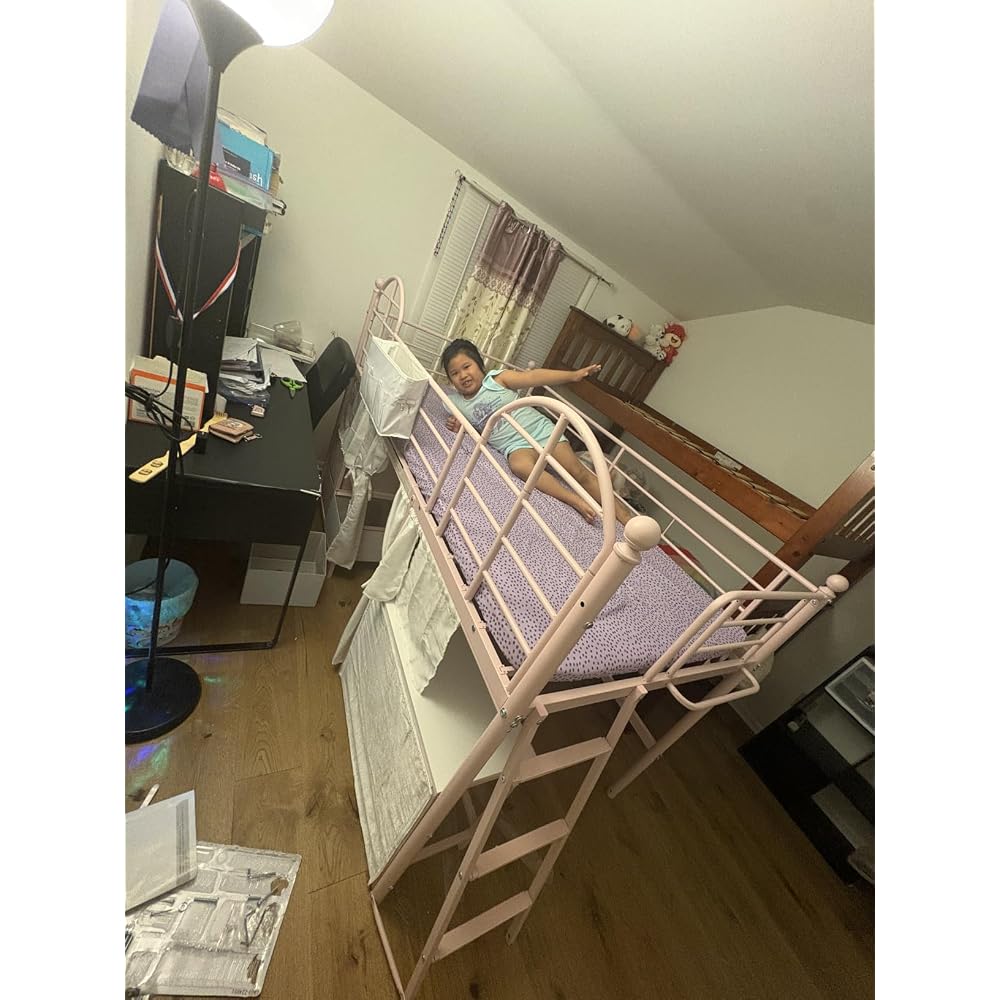 Twin Low Loft Bed with Desk & 4 Storage Drawers, Smart LED Lights, White