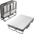 Folding Bed with 5" Memory Mattress, 75"×54" Full Size Double Portable Bed for Adults, Roll Away Foldable Beds on Wheels for Guest,Hideaway,Save Space