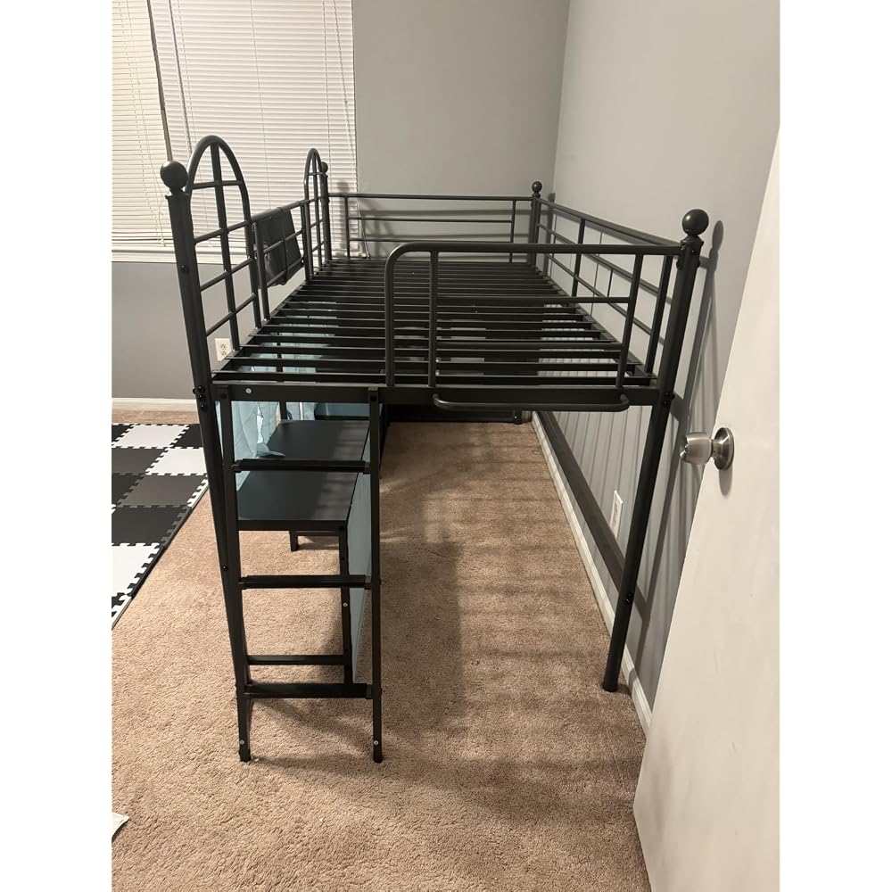 Twin Low Loft Bed with Desk & 4 Storage Drawers, Smart LED Lights, White