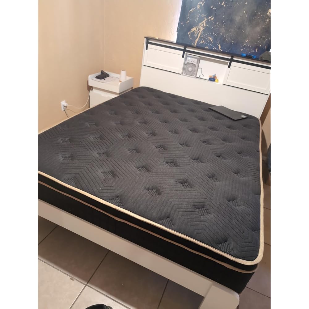 Farmhouse Platform Bed Frame with Storage Headboard and Dual USB Ports