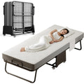 Deluxe Folding Bed with Mattress with 5-inch Memory Foam Mattress on Rollers for Easy Storage with Metal Frame and Bed Side Pockets