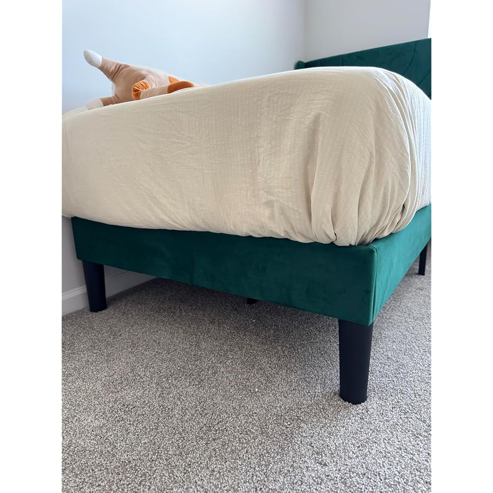 Queen Bed Frame Upholstered Platform with Fabric Headboard,Wooden Slats Support/No Box Spring Needed/Mattress Foundation,Dark Green