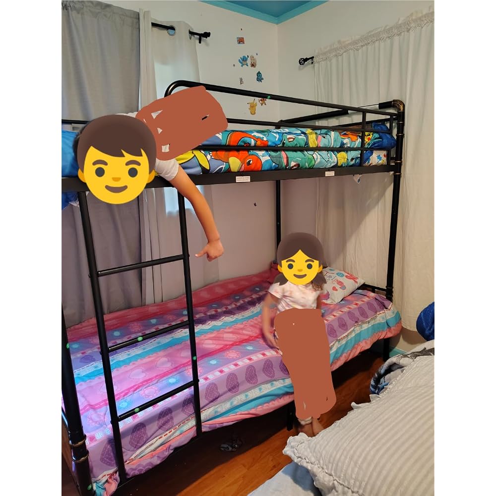Metal Bunk Bed Twin Over Twin, Industrial Bunkbeds Heavy Duty Bed with Safety Guard Rails and Space-Saving Design, Steel Bed for School, Bedroom (White)