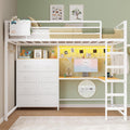 Full Loft Bed with L-Shaped Desk and 7 Storage Drawers, Metal Full Size Loft Bed for Teen with LED Lights and Charging Station,13.11" H Safety Guardrail and Ladder,No Box Spring Needed, White