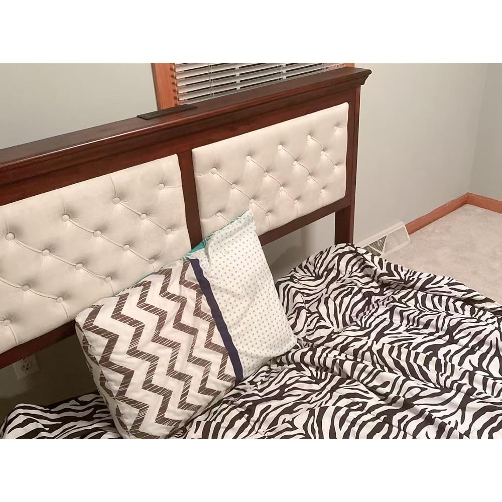 Solid Wood Queen Bed Frame 41.5” Tall Diamond-Tufted Upholstered Headboard, American Classic Flat-Top Bed, Stable Structure, Wood Slats Support, Noise-Free, No Box Spring Needed, Redish Brown