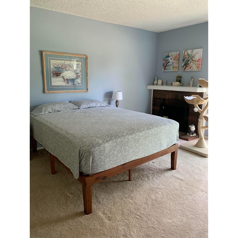Naturalista Classic 16 Inch Solid Wood Platform Bed with Wooden Slats, Natural Pine, Queen