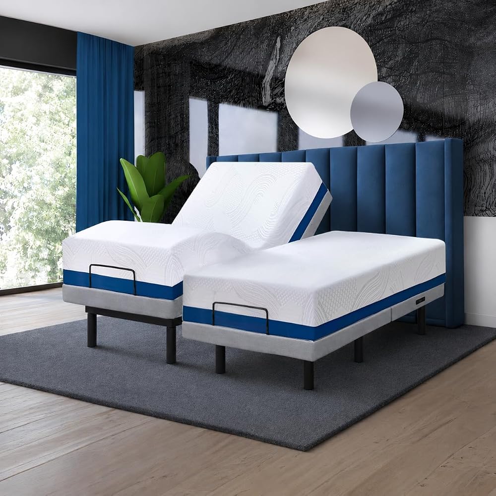 Premium Split King Adjustable Bed with 14 Inch Copper Gel Memory Foam Sleep System, Massage, Zero Gravity, Anti-Snore, Programmable Memory Positions, USB, Underbed Lighting, Zero Clearance