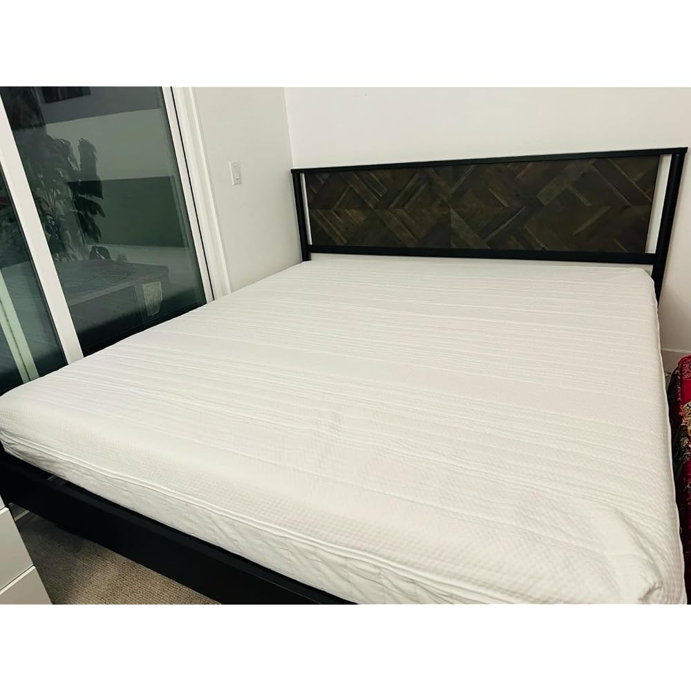 Lenia Solid Wood King Bed Frame with Tall Headboard, Mocha Black