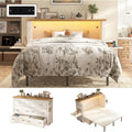 Queen Murphy Cabinet Bed with Bedside Desk, Storage Shelves and LED, White