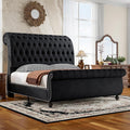 Queen Upholstered Bed Frame Sleigh Headboard & Footboard,Black