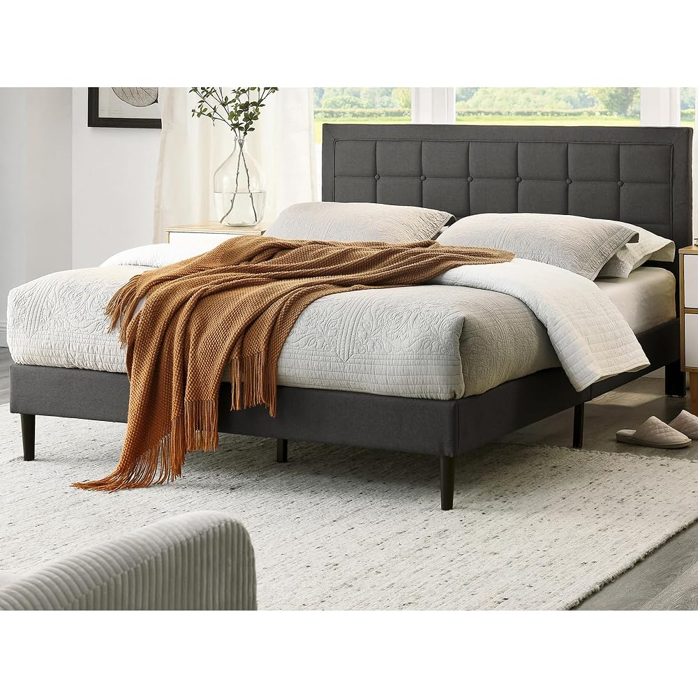 Mornington Upholstered Platform Bed Frame, Dark Gray, Full Size