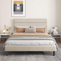Full Platform Bed Frame with Adjustable Linen Fabric Upholstered Headboard, Strong Slats Support, Noise-Free, No Box Spring Required, Easy Assembly for Bedroom Guest Room, Beige
